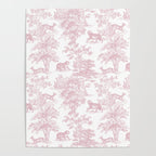 Toile de Jouy Vintage French Exotic Jungle Forest Baby Pink & White Poster Gallery Image 4