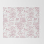 Toile de Jouy Vintage French Exotic Jungle Forest Baby Pink & White Throw Blanket Gallery Image 2