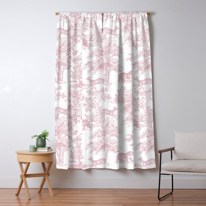 Toile de Jouy Vintage French Exotic Jungle Forest Baby Pink & White Window Curtain Gallery Image 5