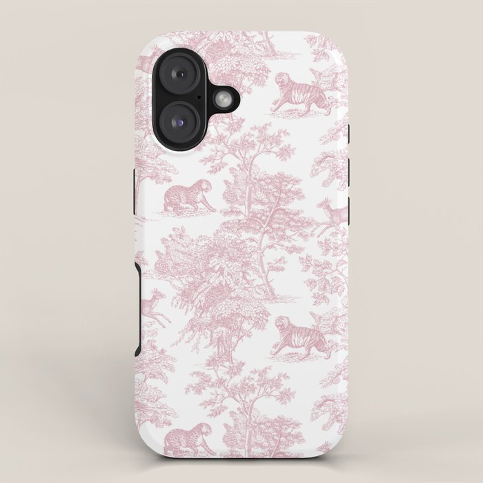 Toile de Jouy Vintage French Exotic Jungle Forest Baby Pink & White iPhone Case Gallery Image 1