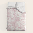 Toile de Jouy Vintage French Exotic Jungle Forest Baby Pink & White Duvet Cover Gallery Image 6