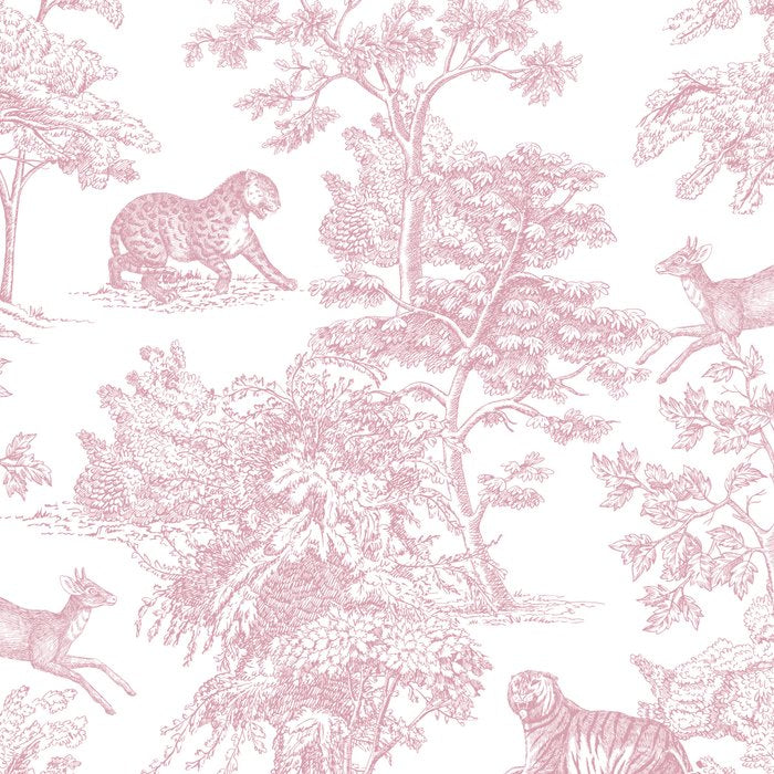 Toile de Jouy Vintage French Exotic Jungle Forest Baby Pink & White Coffee Mug Gallery Image 2