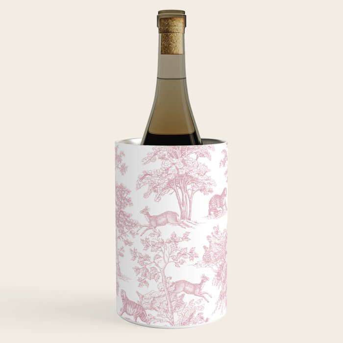 Toile de Jouy Vintage French Exotic Jungle Forest Baby Pink & White Wine Chiller Gallery Image 3