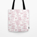 Toile de Jouy Vintage French Exotic Jungle Forest Baby Pink & White Tote Bag Gallery Image 1