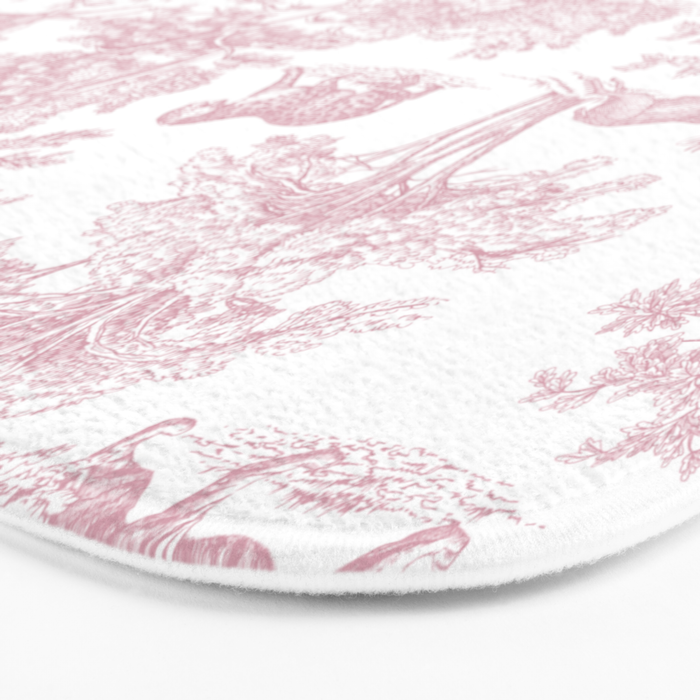 Toile de Jouy Vintage French Exotic Jungle Forest Baby Pink & White Bath Mat Gallery Image 3