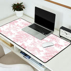 Toile de Jouy Vintage French Exotic Jungle Forest Baby Pink & White Desk Mat Gallery Image 2