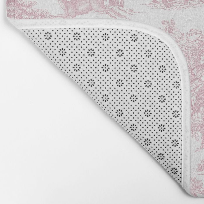 Toile de Jouy Vintage French Exotic Jungle Forest Baby Pink & White Bath Mat Gallery Image 2