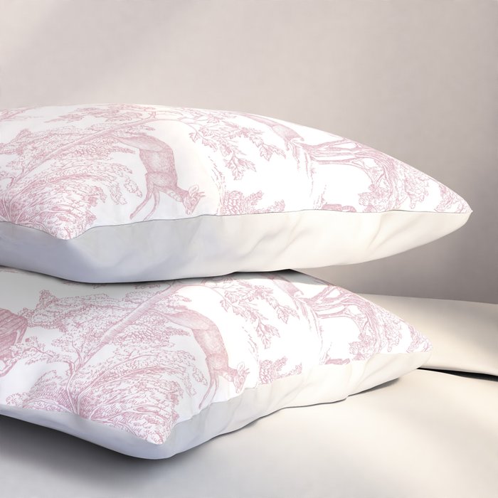 Toile de Jouy Vintage French Exotic Jungle Forest Baby Pink & White Pillow Sham Gallery Image 3