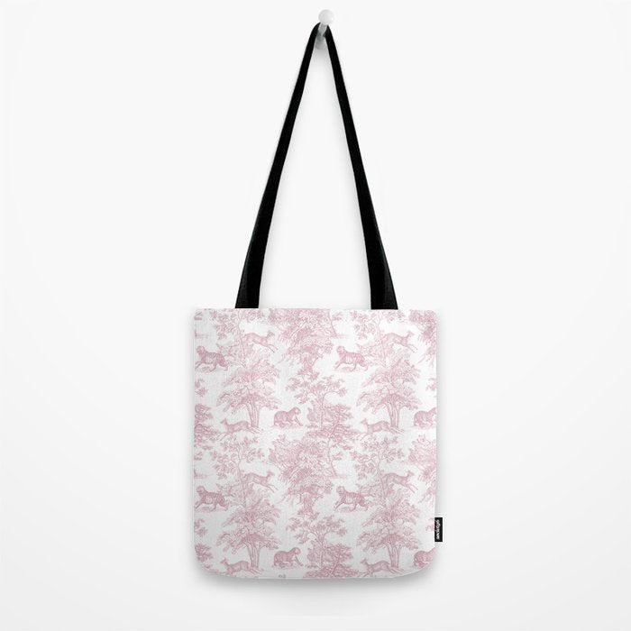 Toile de Jouy Vintage French Exotic Jungle Forest Baby Pink & White Tote Bag Gallery Image 2