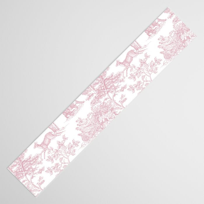 Toile de Jouy Vintage French Exotic Jungle Forest Baby Pink & White Table Runner Gallery Image 3