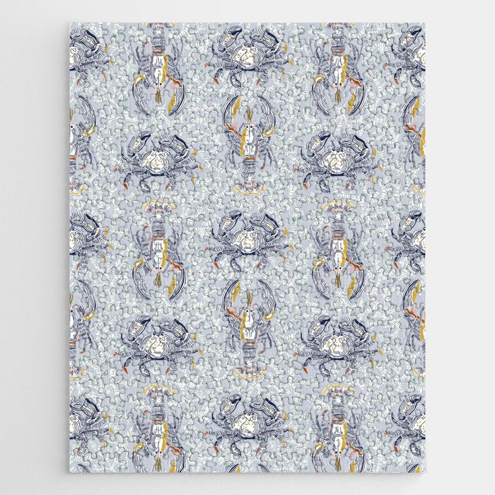 Lobster and crab coastal nostalgia grey Jigsaw Puzzle Gallery Image 1