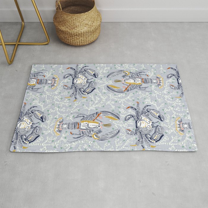 Lobster and crab coastal nostalgia grey Rug Gallery Image 1