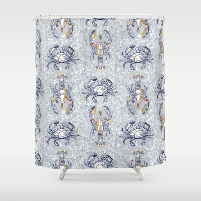 Lobster and crab coastal nostalgia grey Shower Curtain Gallery Image 1