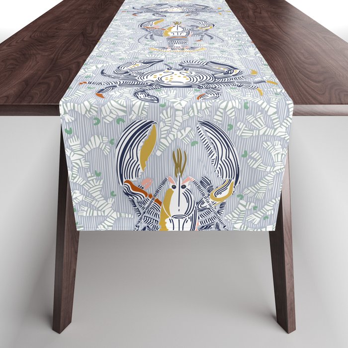Lobster and crab coastal nostalgia grey Table Runner Gallery Image 1