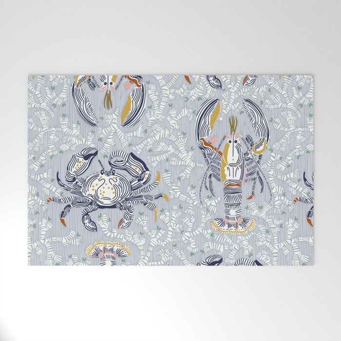 Lobster and crab coastal nostalgia grey Welcome Mat Gallery Image 1