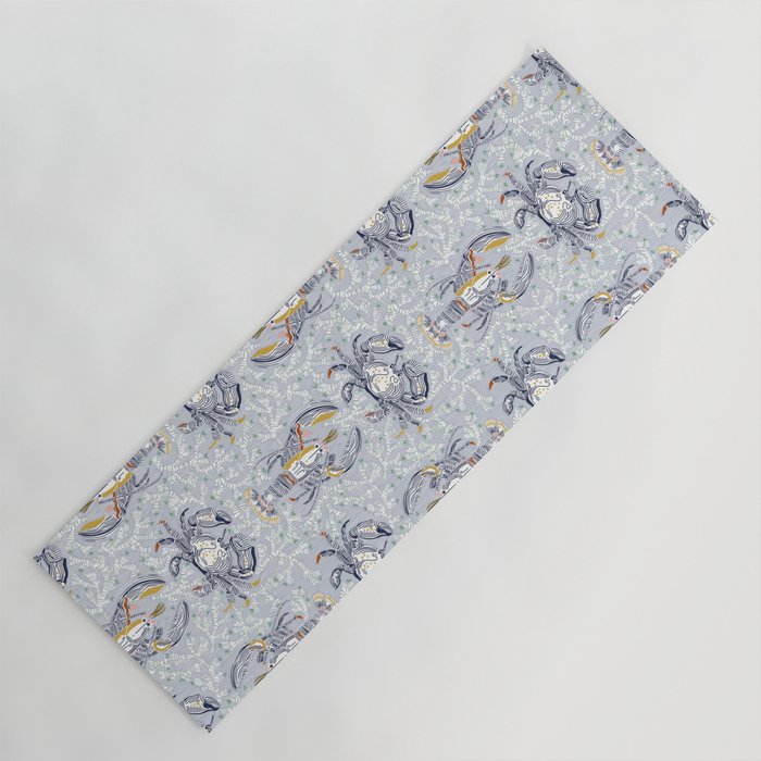 Lobster and crab coastal nostalgia grey Yoga Mat Gallery Image 1
