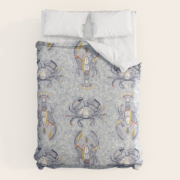 Lobster and crab coastal nostalgia grey Duvet Cover Gallery Image 6