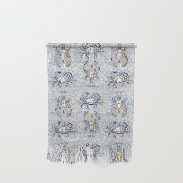 Lobster and crab coastal nostalgia grey Wall Hanging Gallery Image 1
