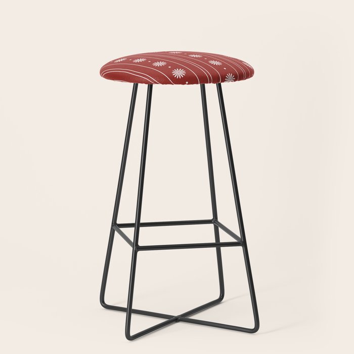 Daisy Stripes Dark Red and White Pattern Stool Gallery Image 1