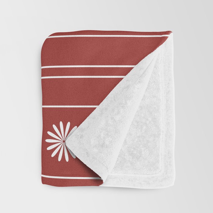 Daisy Stripes Dark Red and White Pattern Throw Blanket Gallery Image 3