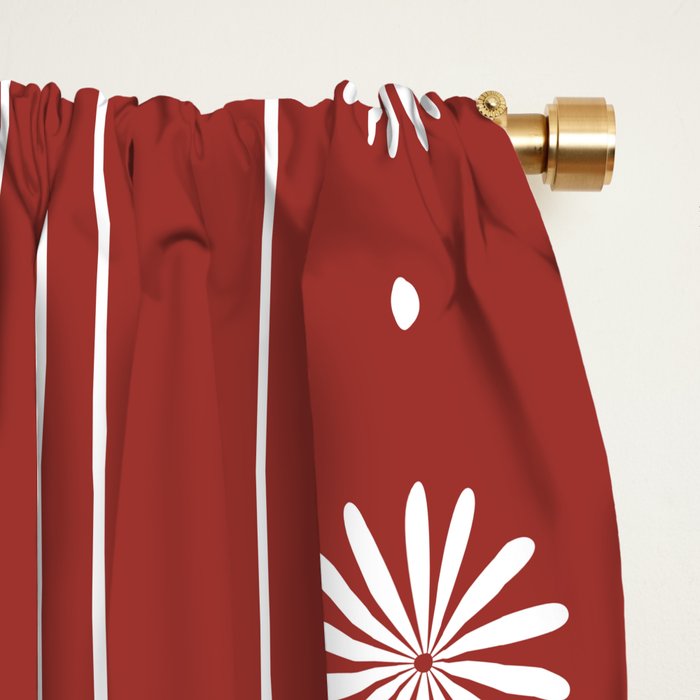 Daisy Stripes Dark Red and White Pattern Window Curtain Gallery Image 2