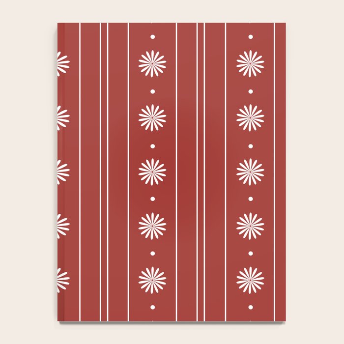 Daisy Stripes Dark Red and White Pattern Notebook Gallery Image 4