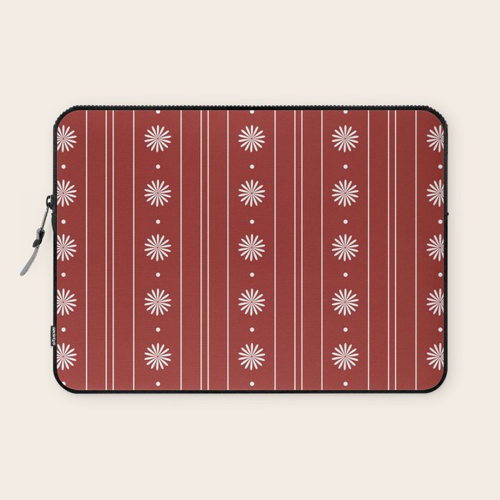 Daisy Stripes Dark Red and White Pattern Laptop Sleeve Gallery Image 1