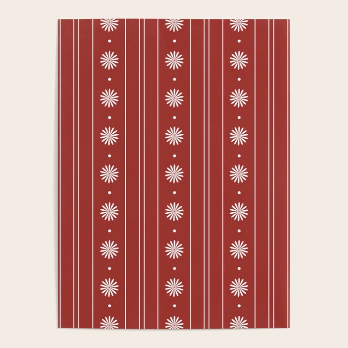Daisy Stripes Dark Red and White Pattern Poster Gallery Image 4