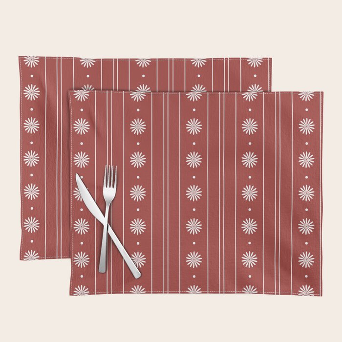 Daisy Stripes Dark Red and White Pattern Placemat Gallery Image 1