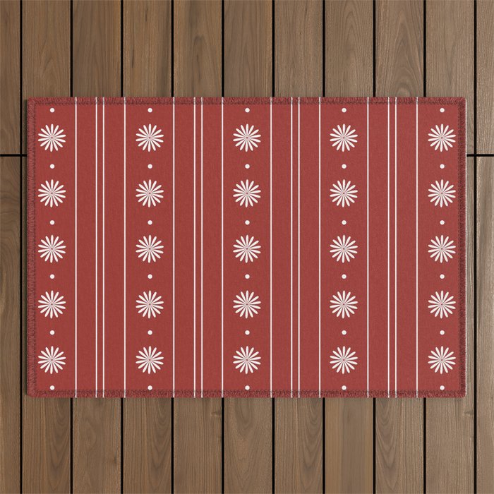 Daisy Stripes Dark Red and White Pattern Outdoor Rug Gallery Image 1