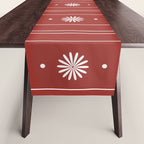 Daisy Stripes Dark Red and White Pattern Table Runner Gallery Image 1