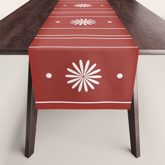 Daisy Stripes Dark Red and White Pattern Table Runner Gallery Image 1