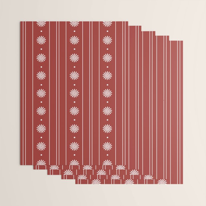 Daisy Stripes Dark Red and White Pattern Wrapping Paper Gallery Image 3