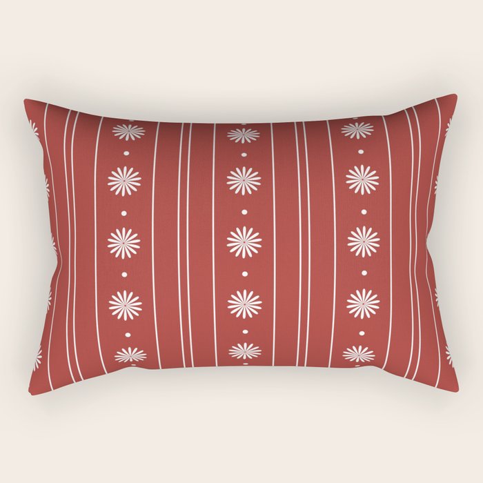 Daisy Stripes Dark Red and White Pattern Rectangular Pillow Gallery Image 2