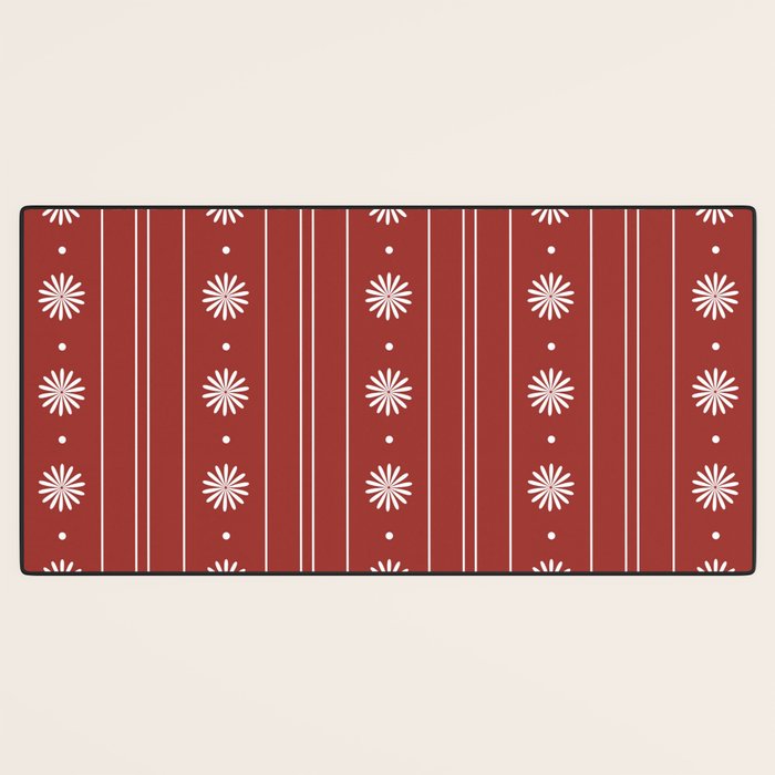 Daisy Stripes Dark Red and White Pattern Desk Mat Gallery Image 3