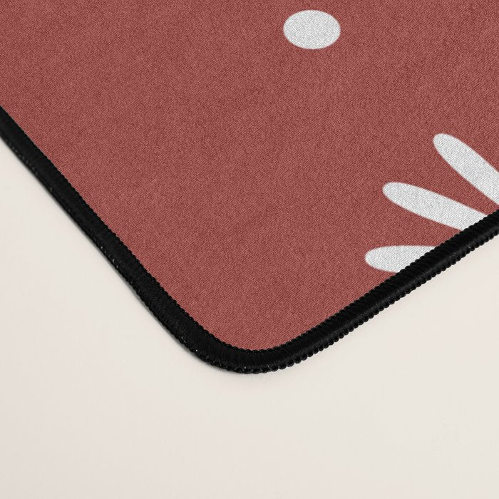 Daisy Stripes Dark Red and White Pattern Desk Mat Gallery Image 4
