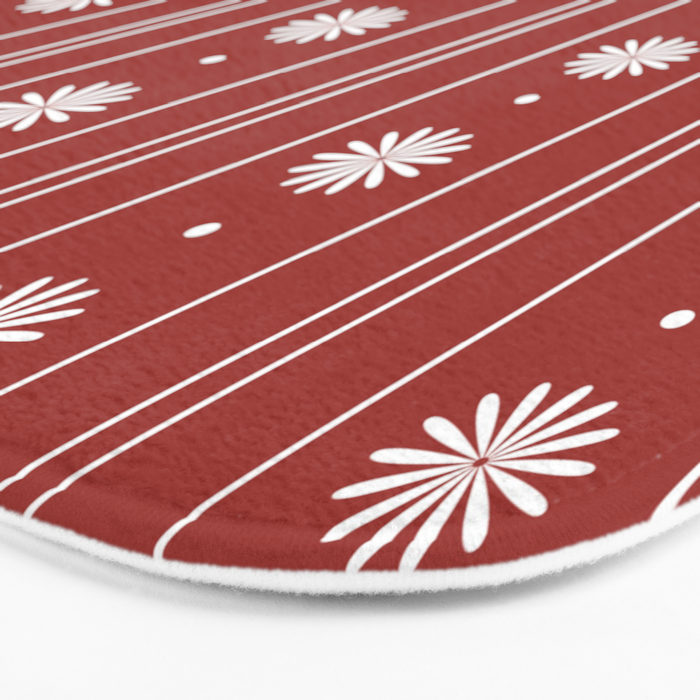 Daisy Stripes Dark Red and White Pattern Bath Mat Gallery Image 3