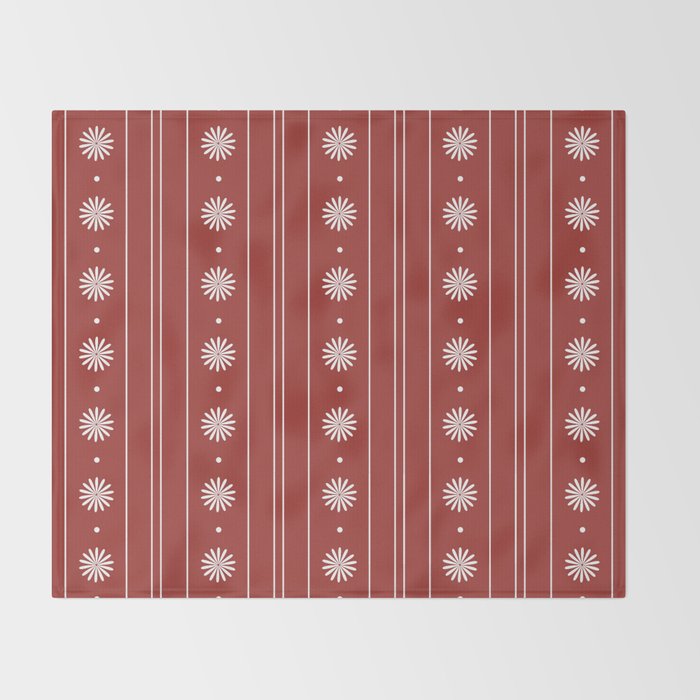 Daisy Stripes Dark Red and White Pattern Throw Blanket Gallery Image 2