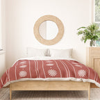 Daisy Stripes Dark Red and White Pattern Duvet Cover Gallery Image 3