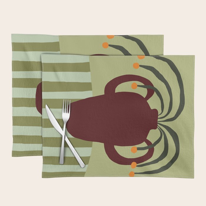Summer Flower pottery with stripe Placemat Gallery Image 1