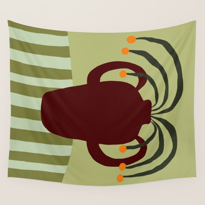 Summer Flower pottery with stripe Wall Tapestry Gallery Image 1