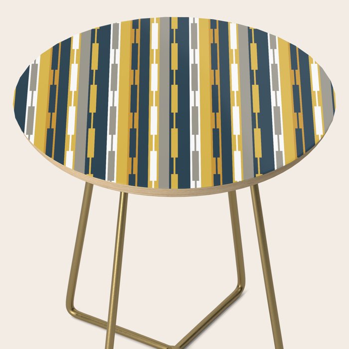 Vertical Striped Geo Chain Geometric Pattern Navy Blue Mustard Yellow Gray White Side Table Gallery Image 2