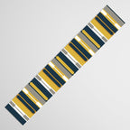 Vertical Striped Geo Chain Geometric Pattern Navy Blue Mustard Yellow Gray White Table Runner Gallery Image 3