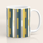 Vertical Striped Geo Chain Geometric Pattern Navy Blue Mustard Yellow Gray White Coffee Mug Gallery Image 1