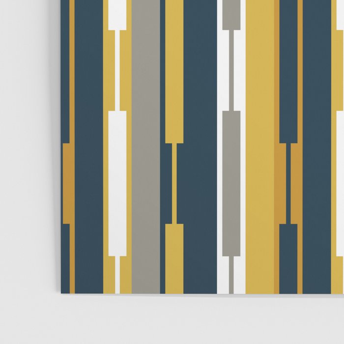 Vertical Striped Geo Chain Geometric Pattern Navy Blue Mustard Yellow Gray White Poster Gallery Image 3