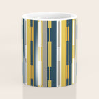 Vertical Striped Geo Chain Geometric Pattern Navy Blue Mustard Yellow Gray White Coffee Mug Gallery Image 4