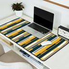 Vertical Striped Geo Chain Geometric Pattern Navy Blue Mustard Yellow Gray White Desk Mat Gallery Image 2