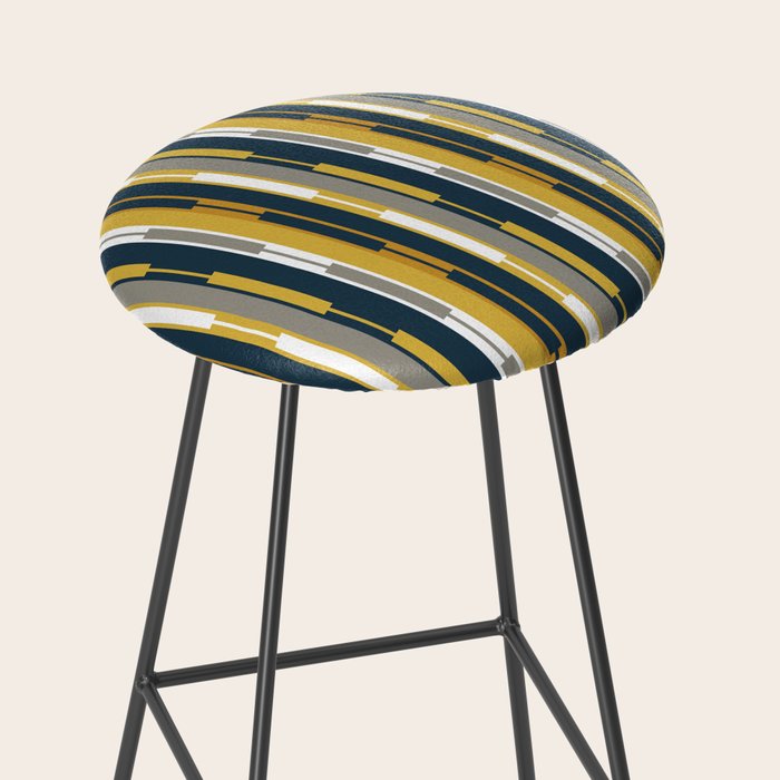 Vertical Striped Geo Chain Geometric Pattern Navy Blue Mustard Yellow Gray White Stool Gallery Image 2