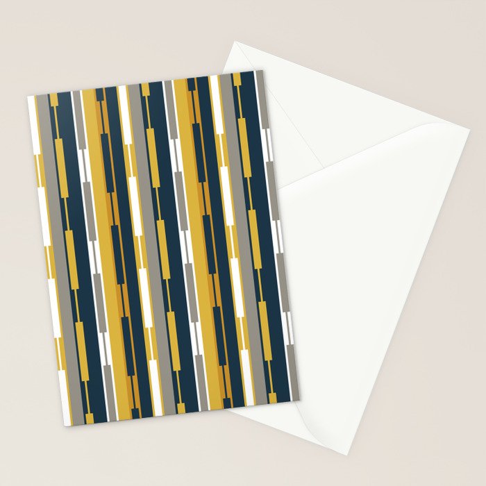Vertical Striped Geo Chain Geometric Pattern Navy Blue Mustard Yellow Gray White Stationery Card Gallery Image 2