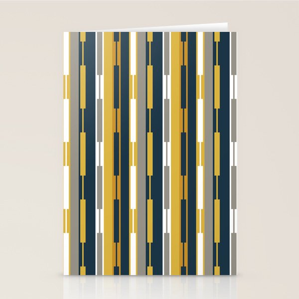 Vertical Striped Geo Chain Geometric Pattern Navy Blue Mustard Yellow Gray White Stationery Card Gallery Image 2